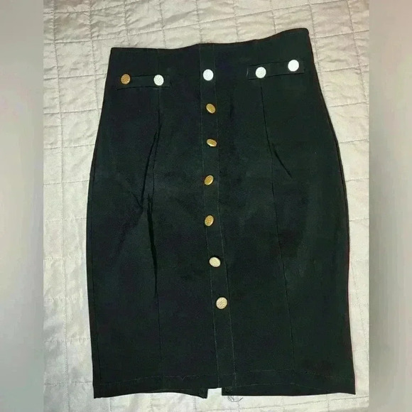 Fashion Nova Midi Skirt With Buttons Color Black Size Large - Picture 4 of 7
